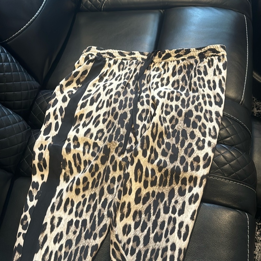 Acrobat 100 percent silk Leopard pant with black stripe down both sides!